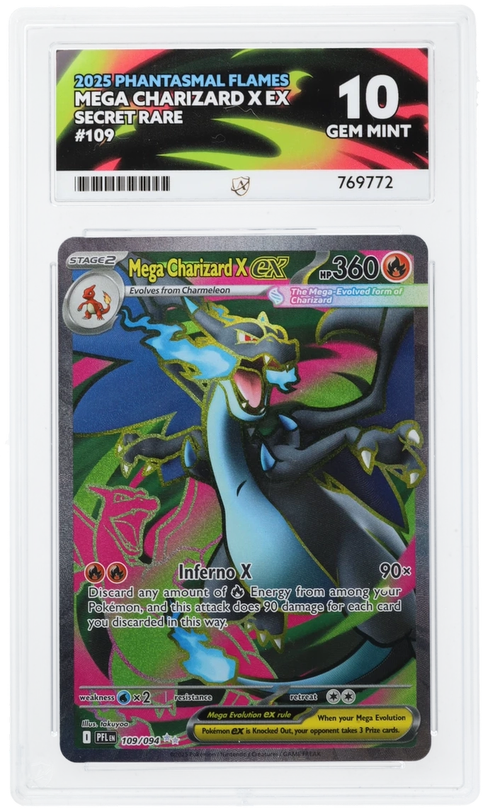 Mega Charizard Ex ACE 10 graded collectible creature card, front of slab
